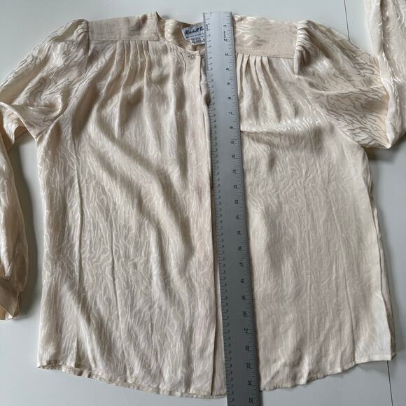 Vintage Marshall Field's Silk Blouse Cream with Jacquard Pattern 70s/80s‎ Sz 10 - Picture 12 of 16